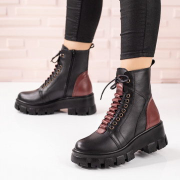 Bocanci dama cu siret negri cu rosu* din Piele naturala MOD09636, 3, modlet.ro