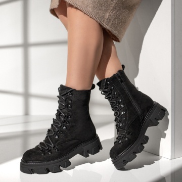 Bocanci dama cu siret si fermoar negru suede MOD12642, 2, modlet.ro