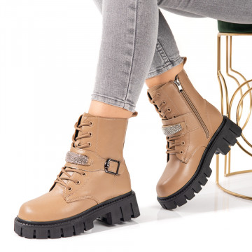 Bocanci dama khaki cu talpa groasa si strasuri atasate MOD10699, 2, modlet.ro