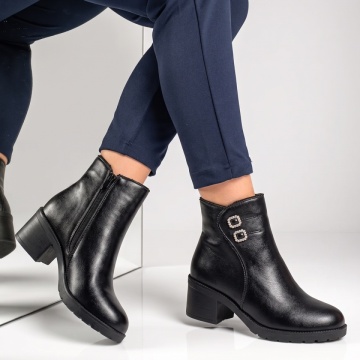 Botine dama cu accesoriu decorativ negre LILI37, 2, modlet.ro