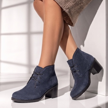Botine dama, Botine dama cu siret elastic albastre suede din Piele naturala MOD10378, modlet.ro