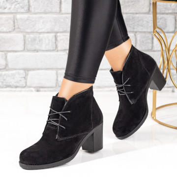 Botine dama cu siret elastic negre suede din Piele naturala MOD10378, 3, modlet.ro