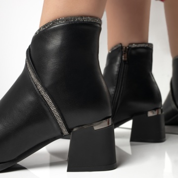 Botine dama cu strasuri aplicate si toc mic negre MOD10877, 4, modlet.ro