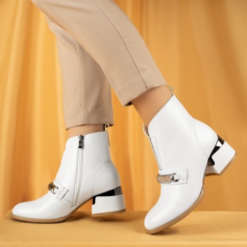Botine dama, Botine dama cu toc gros albe MOD14139, modlet.ro