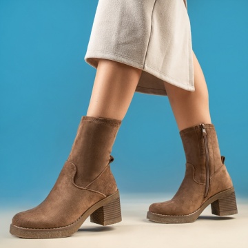 Botine dama cu toc gros maro suede MOD14064, 3, modlet.ro