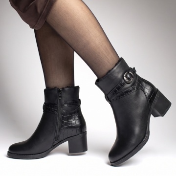 Botine dama cu toc gros negre din Piele naturala BIA30, 2, modlet.ro