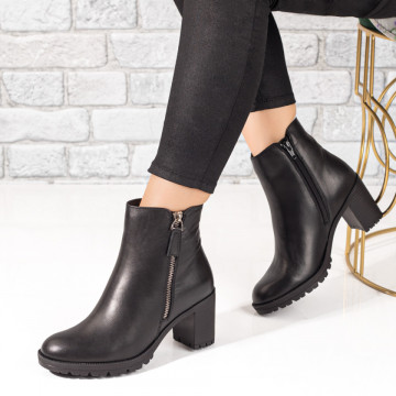 Botine dama cu toc gros negre din Piele naturala MOD06262, 3, modlet.ro