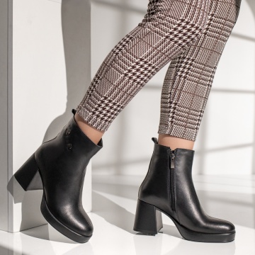 Botine dama cu toc gros negre din Piele naturala MOD10779, 4, modlet.ro
