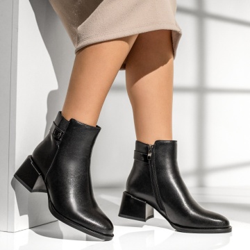 Botine dama cu toc gros negre din Piele naturala MOD14027, 4, modlet.ro