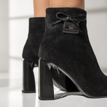 Botine dama cu toc gros negre suede din Piele naturala MOD14028, 4, modlet.ro