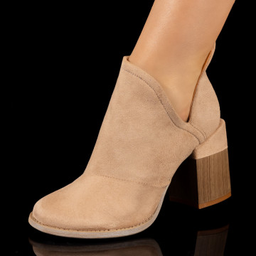 Botine dama cu toc gros si fermoar khaki suede MOD10380, 1, modlet.ro