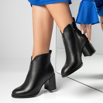 Botine dama cu toc gros si fermoar negre MOD10737, 2, modlet.ro