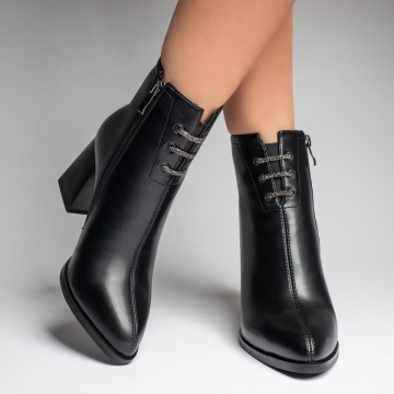 Botine dama cu toc gros si strasuri negre MOD12380, 4, modlet.ro