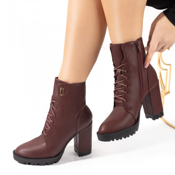 Botine dama cu toc inalt si platforma maro inchis MOD10748, 3, modlet.ro