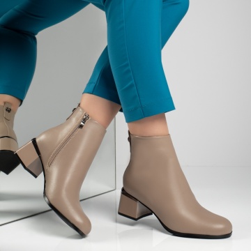 Botine dama cu toc si fermoar bej MOD12598, 3, modlet.ro