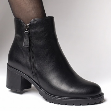 Botine dama cu toc si fermoar negre din Piele naturala BIA25, 3, modlet.ro