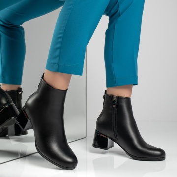 Botine dama cu toc si fermoar negre MOD12598, 3, modlet.ro