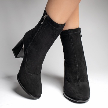 Botine dama cu toc si fermoar negru suede MOD12385, 2, modlet.ro