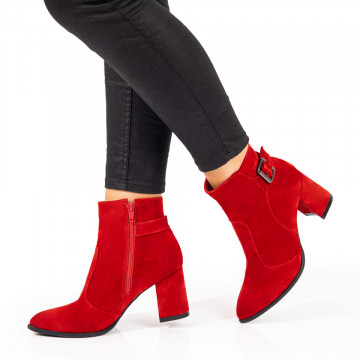 Botine dama cu toc si fermoar rosii suede din Piele naturala MOD10675, 1, modlet.ro