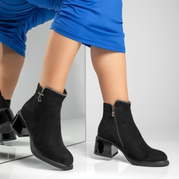 Botine dama cu toc si strasuri aplicate negru suede MOD12647, 4, modlet.ro