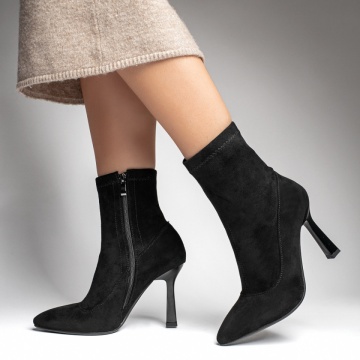 Botine dama cu toc subtire negru suede ZEF12388, 2, zeforia.ro