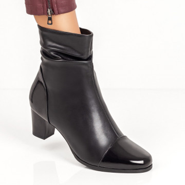 Botine dama negre cu toc si insertie de material lucios ZEF07325, 1, zeforia.ro