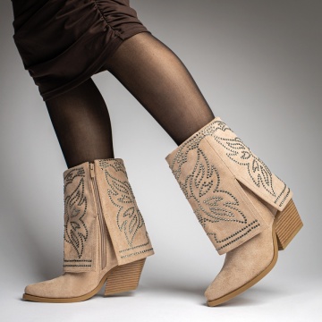 Ciocate dama cu toc gros si aplicatii cu pietre khaki suede MOD12341, 1, modlet.ro