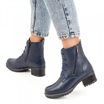 Cizme albastre dama cu siret si toc gros din Piele naturala MOD05617, 2, modlet.ro