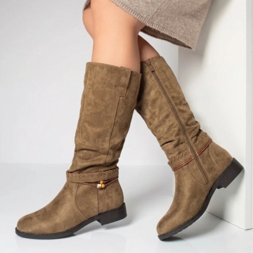 Cizme dama cu fermoar khaki suede din Piele naturala FLORINA12