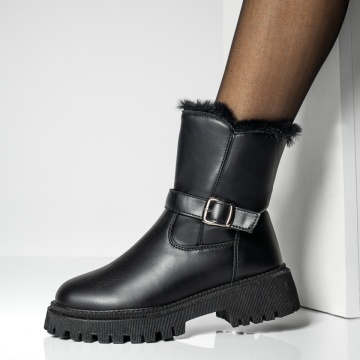 Cizme dama, Cizme dama cu fermoar si catarama negre MOD14133, modlet.ro