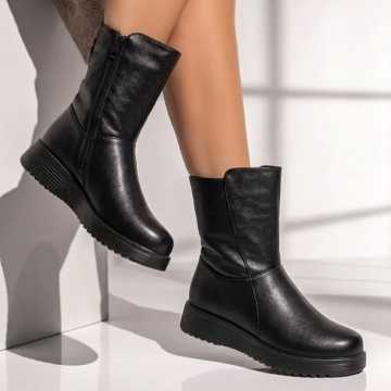 Cizme dama cu talpa groasa si fermoar negre din Piele naturala DORA85, 2, modlet.ro