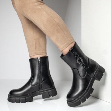 Cizme dama cu talpa groasa si fermoar negre MOD06923