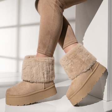 Cizme dama cu talpa groasa tip UG bej suede MOD12406, 2, modlet.ro