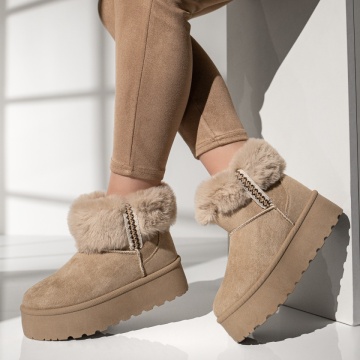 Cizme dama cu talpa groasa tip UG bej suede MOD12836, 2, modlet.ro