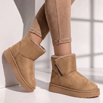 Cizme dama tip UG cu fermoar bej suede EMA46, 3, modlet.ro