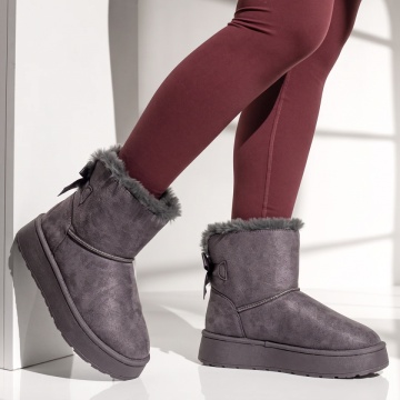Cizme dama tip UG cu fundita gri suede EMA49