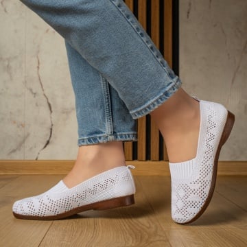 Espadrile dama cu perforatii si talpa joasa albe ZEF13063, 2, zeforia.ro