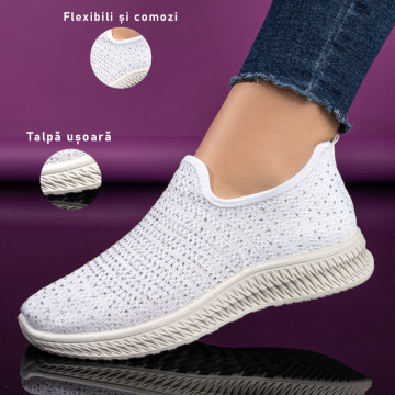 Espadrile sport dama albe cu strasuri atasate MOD09087, 3, modlet.ro