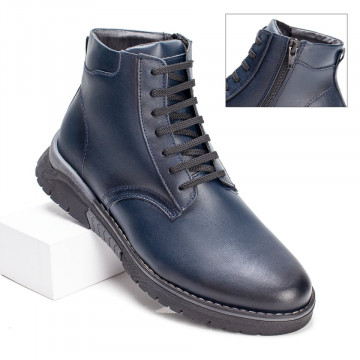 Ghete albastre barbati din Piele naturala imblanite MOD07543, 3, modlet.ro