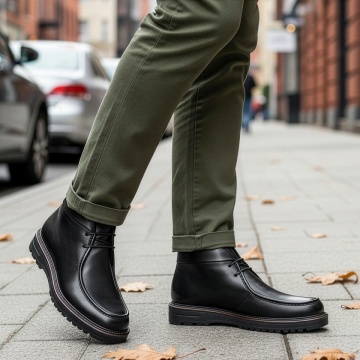 Ghete barbati negre cu siret elastic din Piele naturala MOD14033