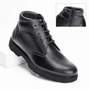 Ghete barbati negre cu siret si fermoar din Piele naturala MOD02495, 3, modlet.ro