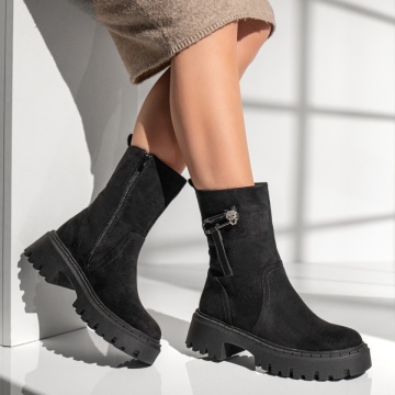 Ghete dama cu accesoriu decorativ negru suede MOD12794, 3, modlet.ro