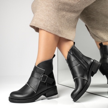 Ghete dama cu catarama negre din Piele naturala MOD12459, 3, modlet.ro