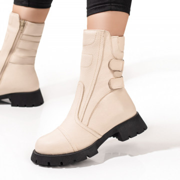 Ghete dama cu fermoar bej cu talpa neagra din Piele naturala MOD09644, 1, modlet.ro