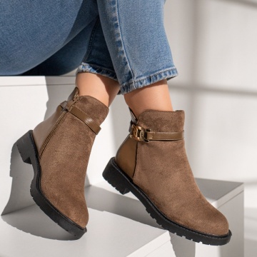 Ghete dama cu fermoar si accesoriu metalic maro suede MOD12244, 3, modlet.ro