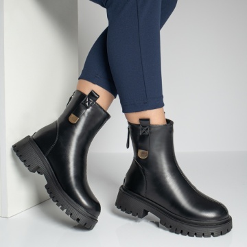 Ghete dama cu fermoar si talpa groasa negre MOD12585, 3, modlet.ro