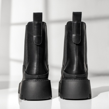 Ghete dama cu insertie de material elastic negre din Piele naturala MOD14062, 2, modlet.ro