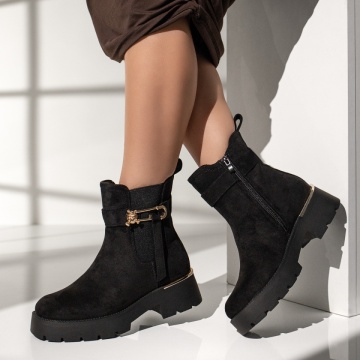 Ghete dama cu insertie de material elastic negre suede MOD12352, 3, modlet.ro