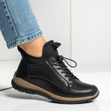 Ghete dama cu siret elastic si fermoar negre din Piele naturala DORA68, 3, modlet.ro