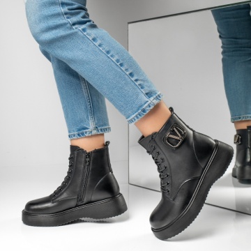 Ghete dama cu siret si accesorii metalice negre MOD12336, 2, modlet.ro